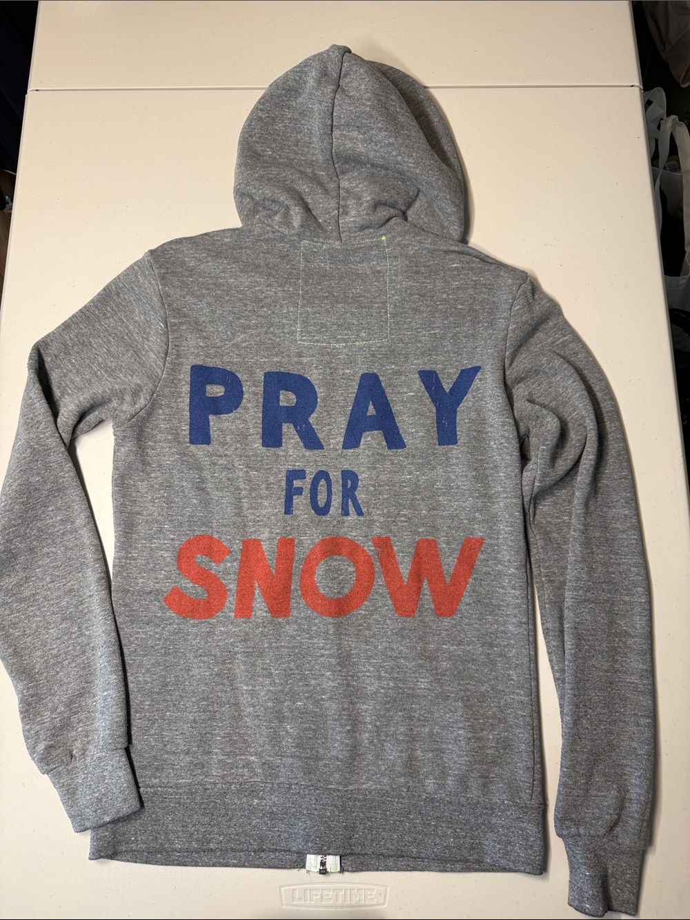 VTG Aviator Nation Pray for Snow Full Zip Hoodie Two Stripes Heather Gray Small